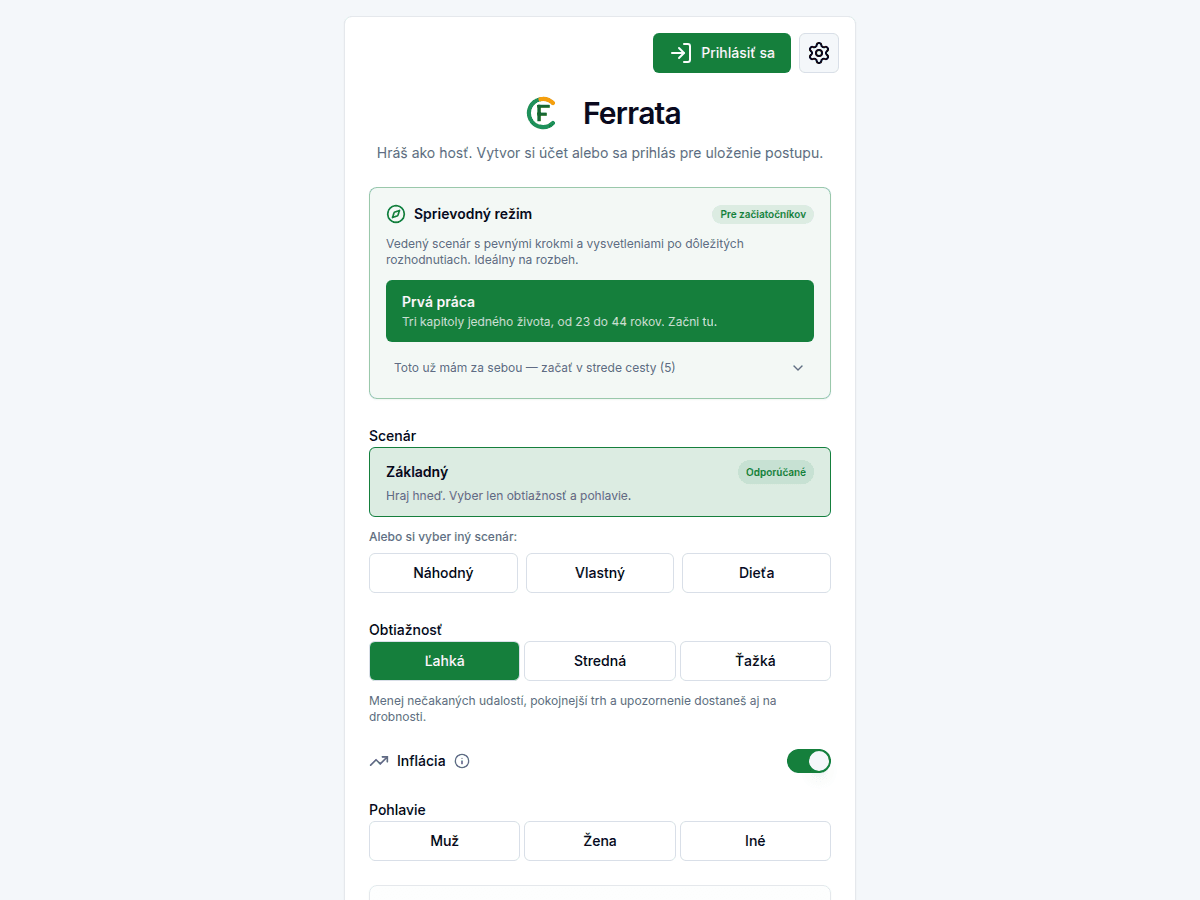 Screenshot funkcie — aplikácia Ferrata